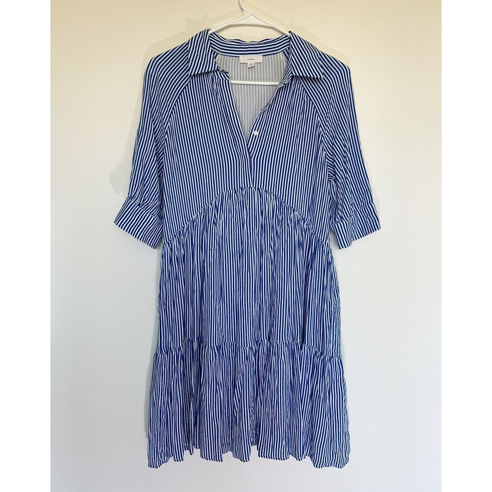 A Loves A Blue Striped Tiered Short Sleeve Mini Dress – Size XS